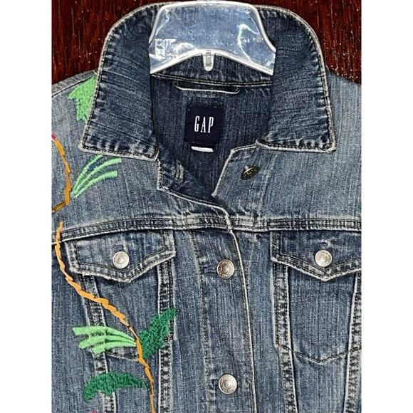 GAP DENIM JACKET EMBROIDERED PEACOCK JEAN BLUE MEDIUM M - Picture 4 of 5